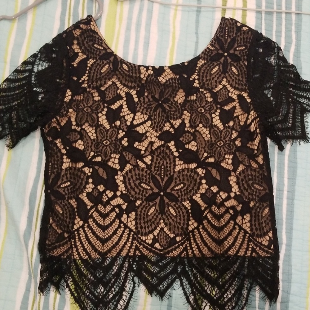 Black lace crop top